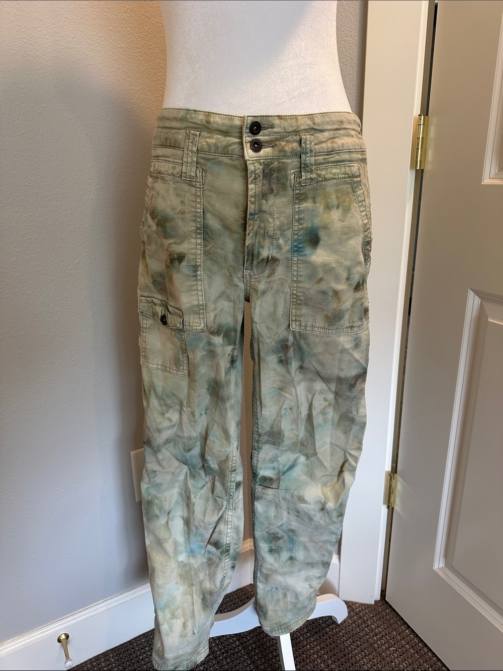 Anthropologie Green Tie-Dye Utility Trousers